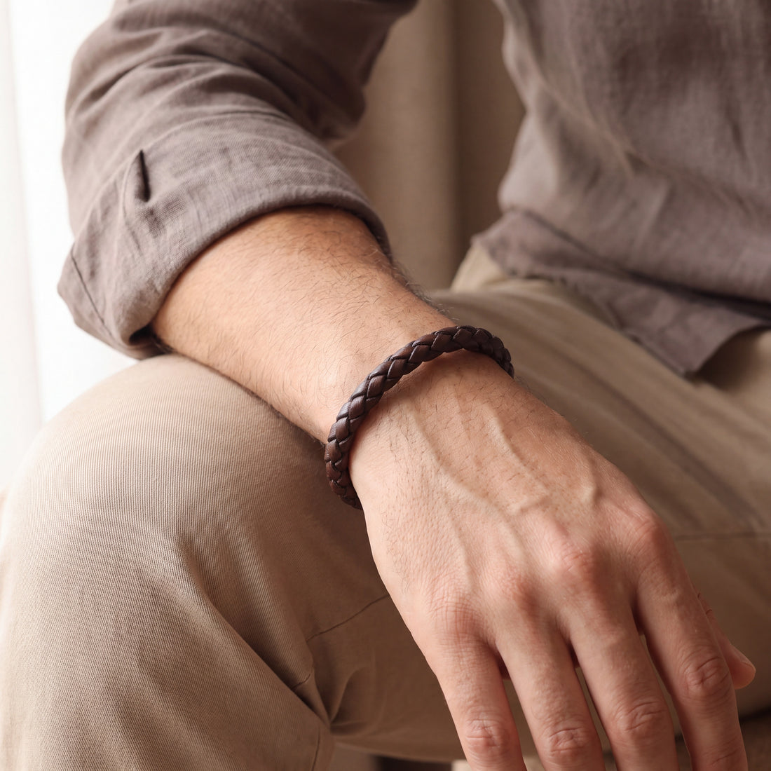 The Keeper — Men's Brown Leather Bracelet with Hidden Engraving