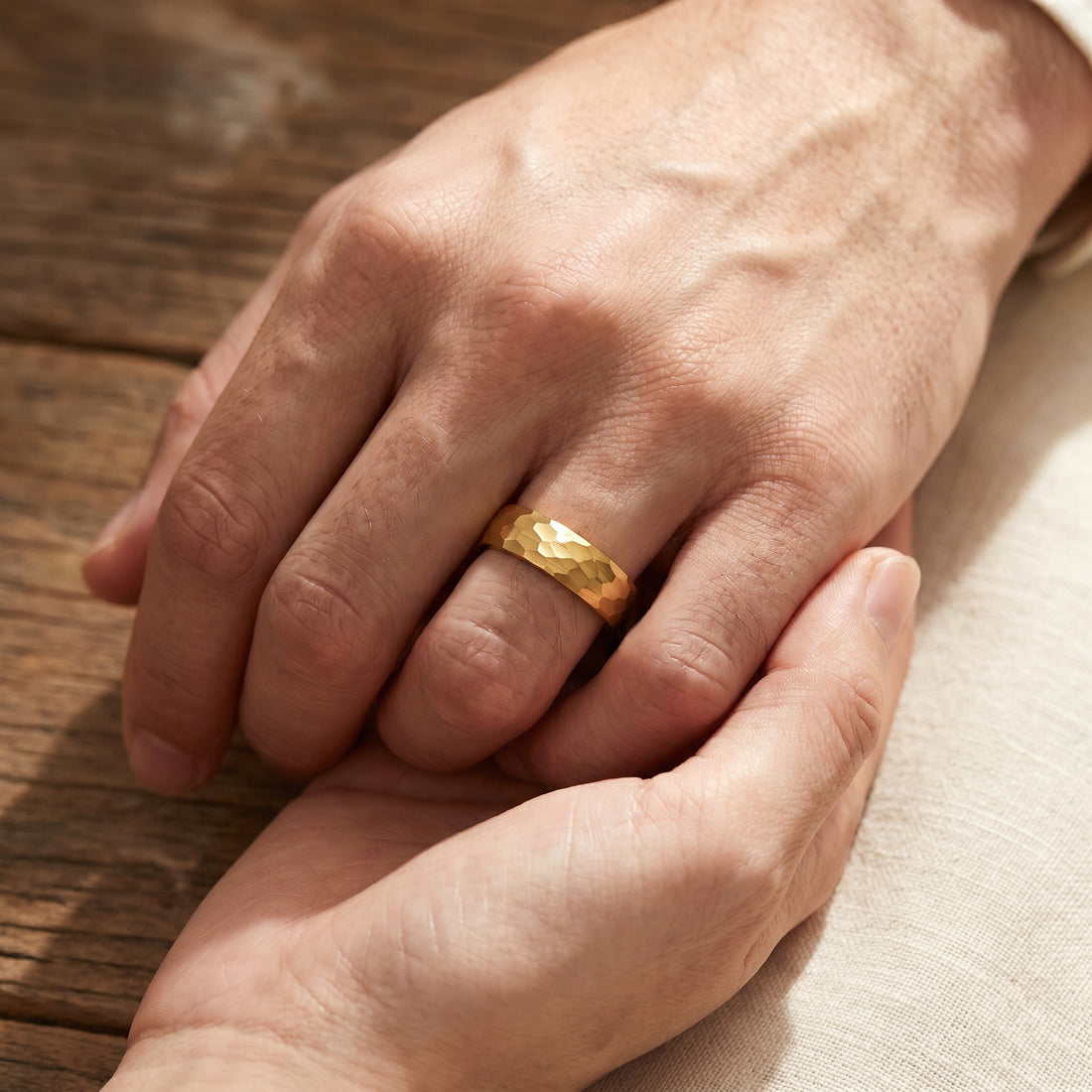 Men’s Hammered Gold Tungsten Ring