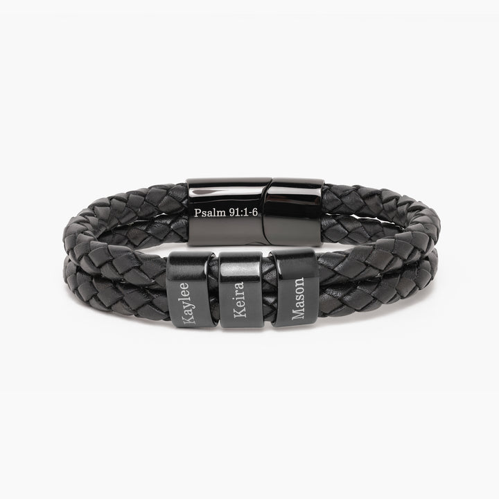 Men's Personalized Leather Bracelet with Kids Names