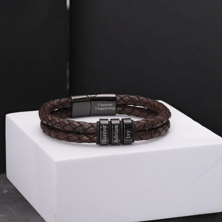 leather bracelet for men with family names
