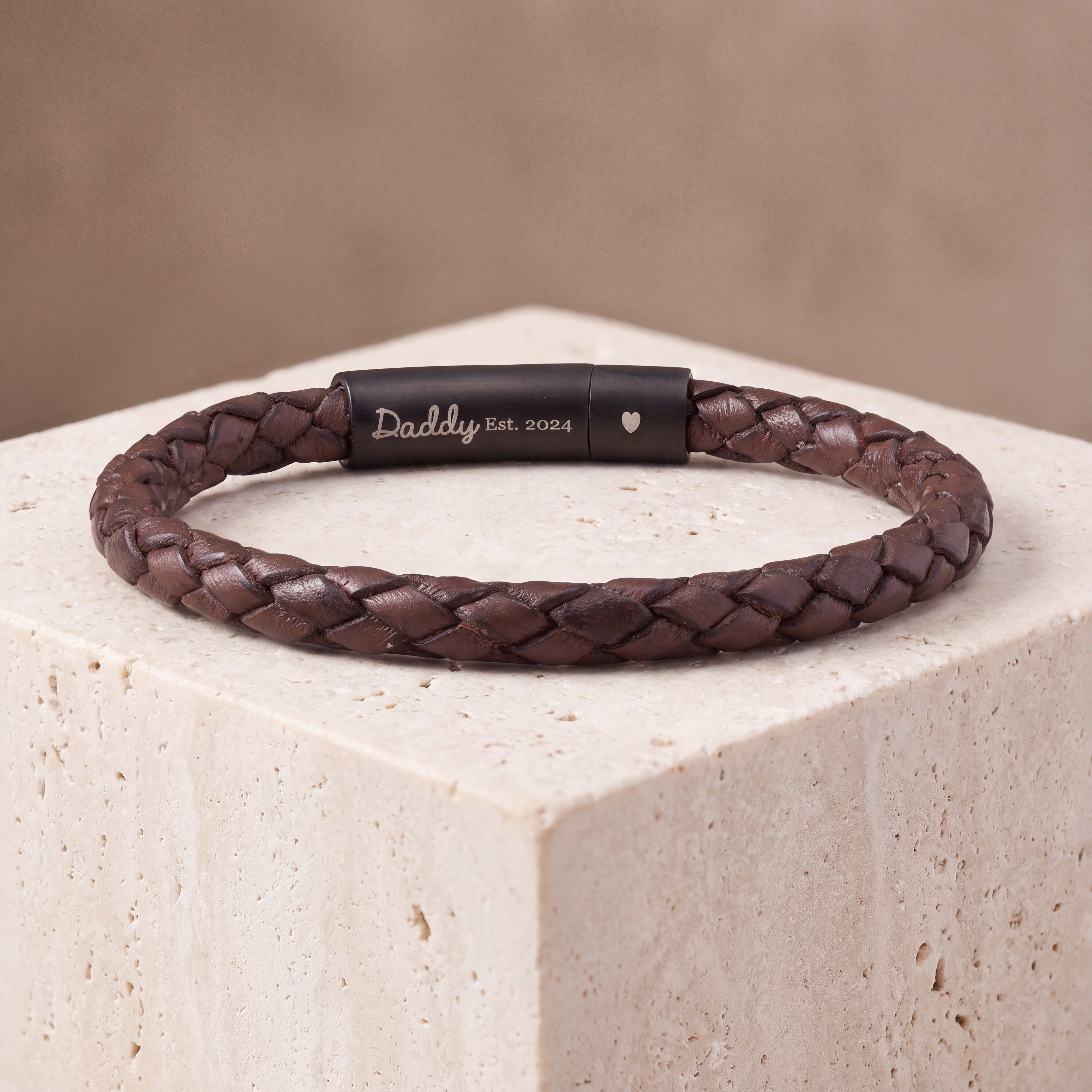 The Keeper — Men's Brown Leather Bracelet with Hidden Engraving