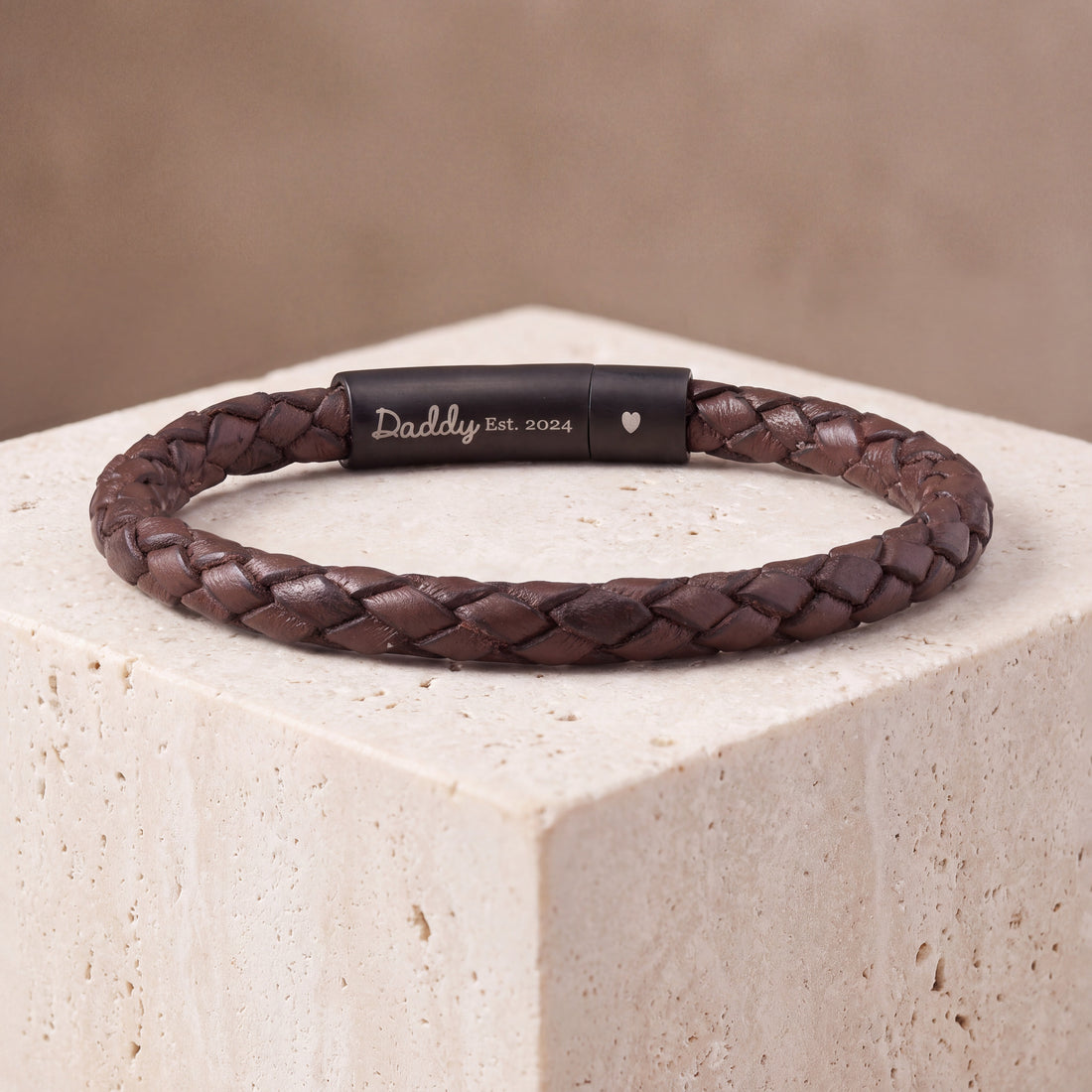 The Keeper — Men's Brown Leather Bracelet with Hidden Engraving