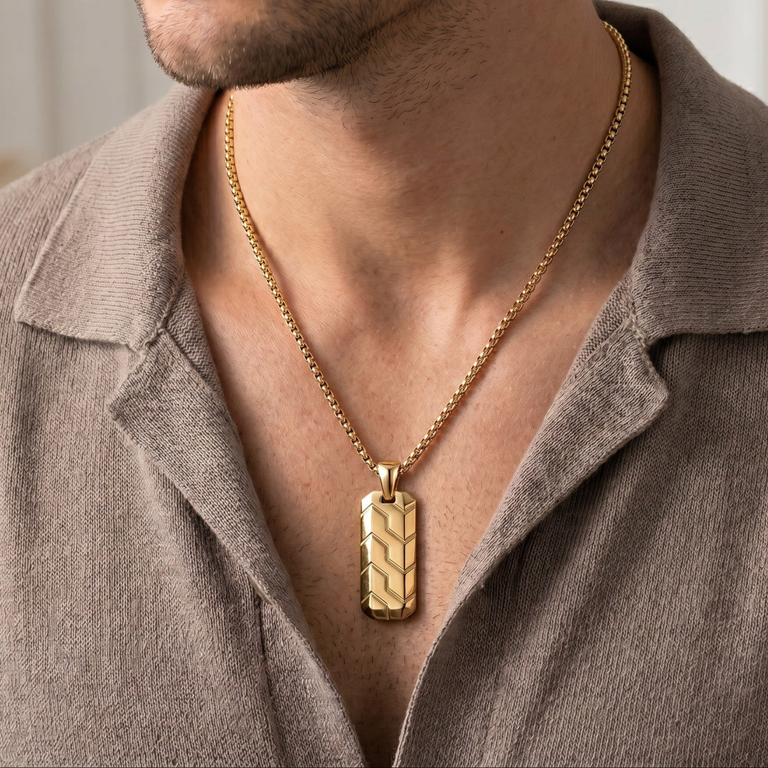 Personalized Gold Tag Necklace for Men – Engraved Pendant