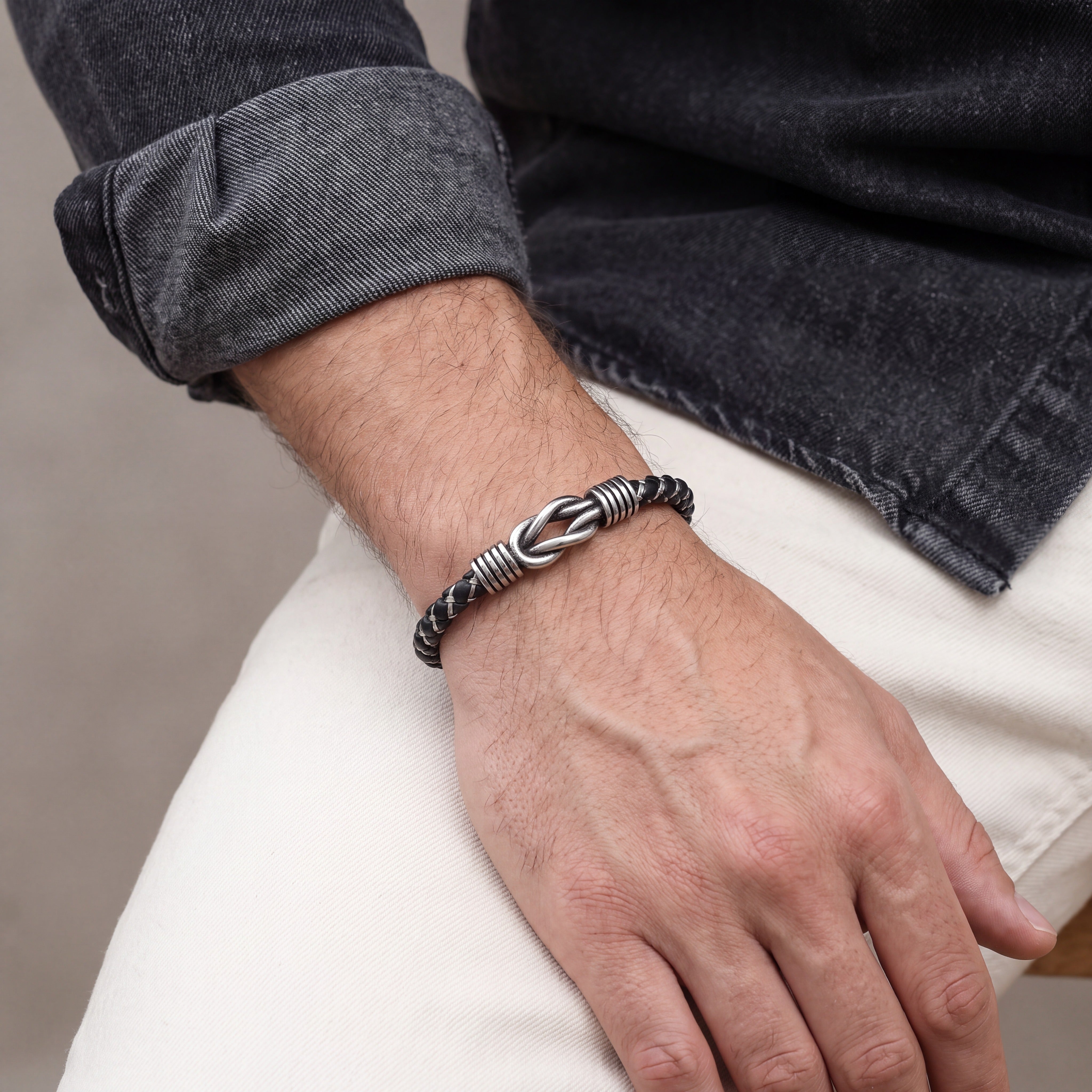 Knoop leren armband - gepersonaliseerde armband voor mannen