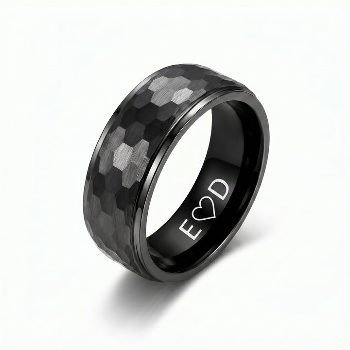 Personalized Black Hammered Ring for Men