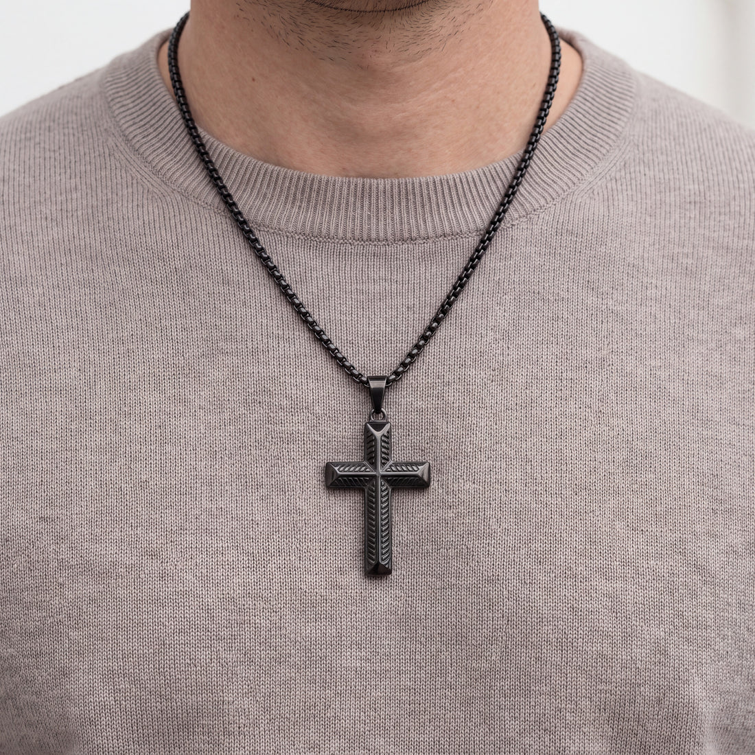 Men’s Black Cross Necklace with Custom Engraving