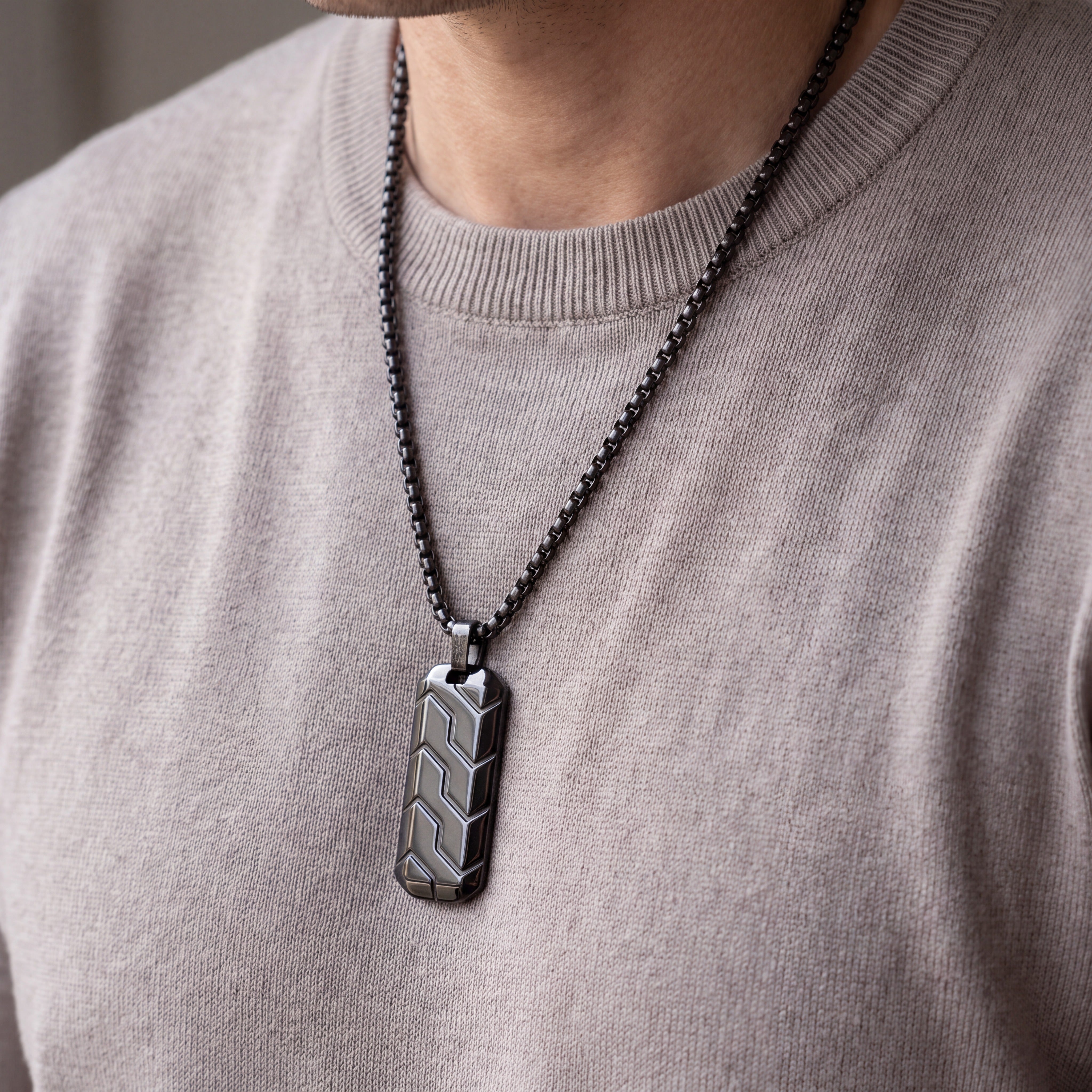 Armor Dog Tag Necklace for Men - Black