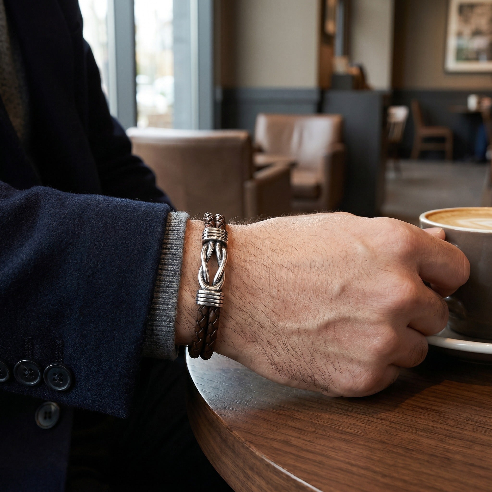 Brown Leather Knot Bracelet for Men