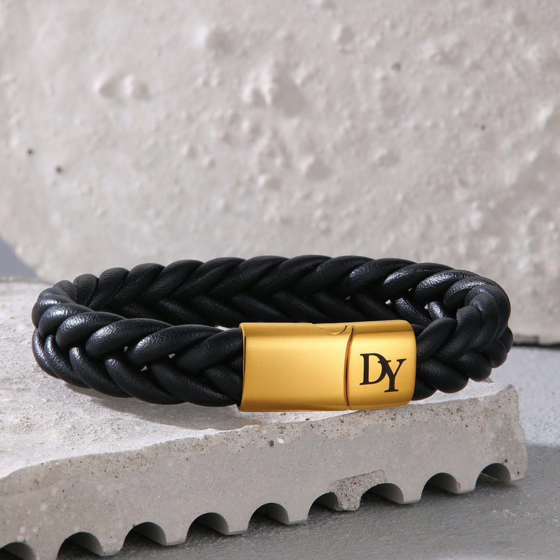 men’s custom leather bracelet with gold initial letter