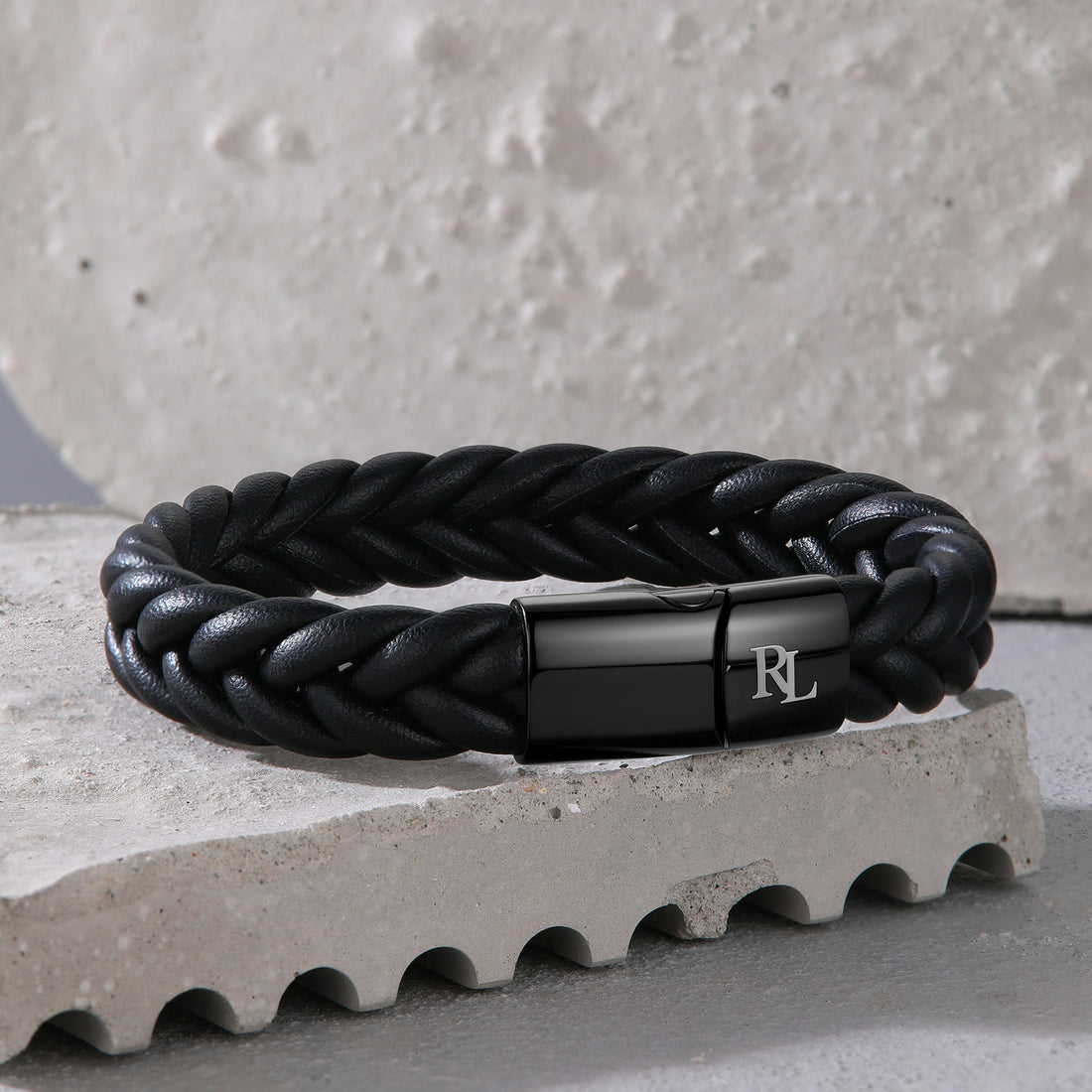 men’s leather bracelet with custom gold initials, personalized jewelry gift