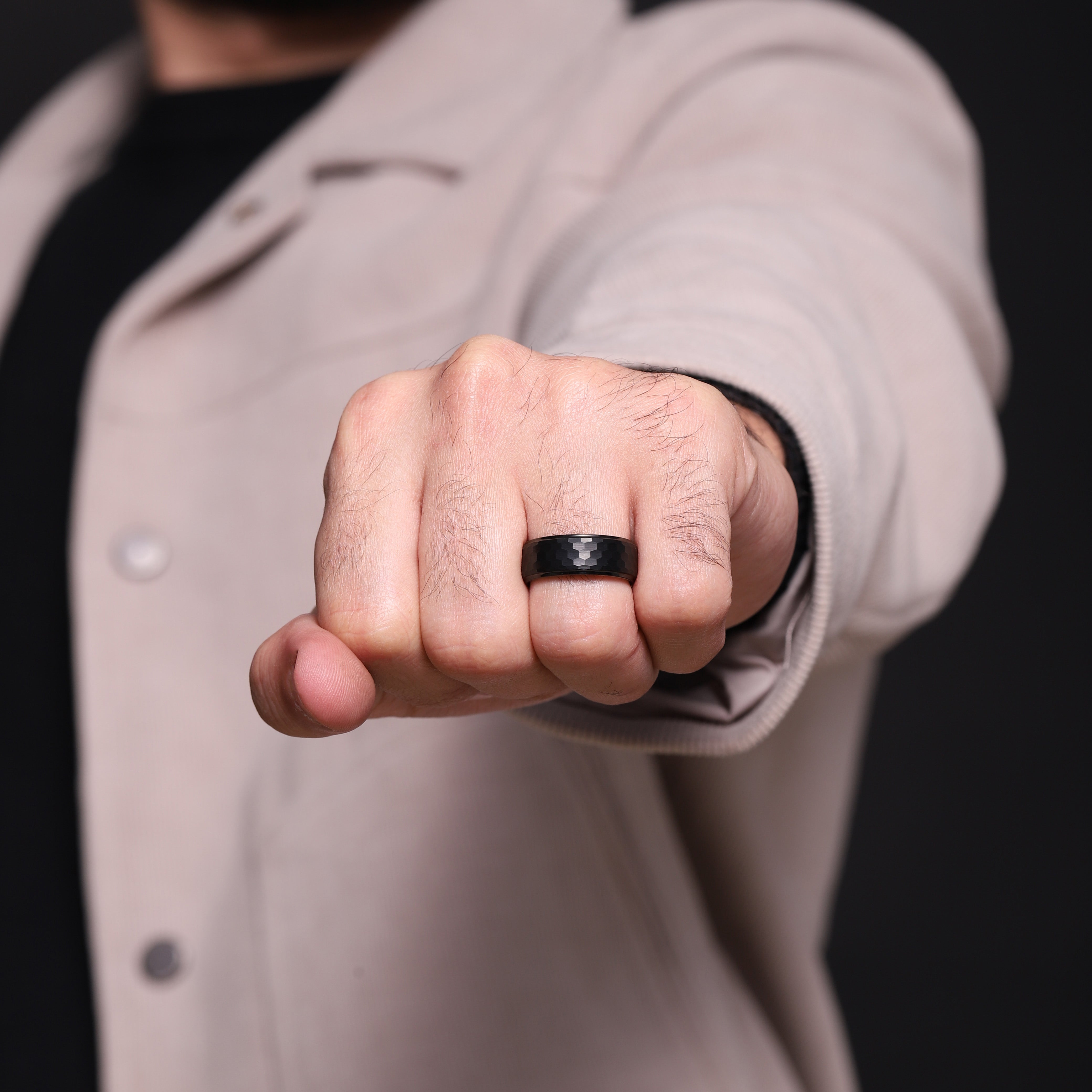 Modern and durable black ring for men, made from tungsten carbide, suitable for everyday wear.
