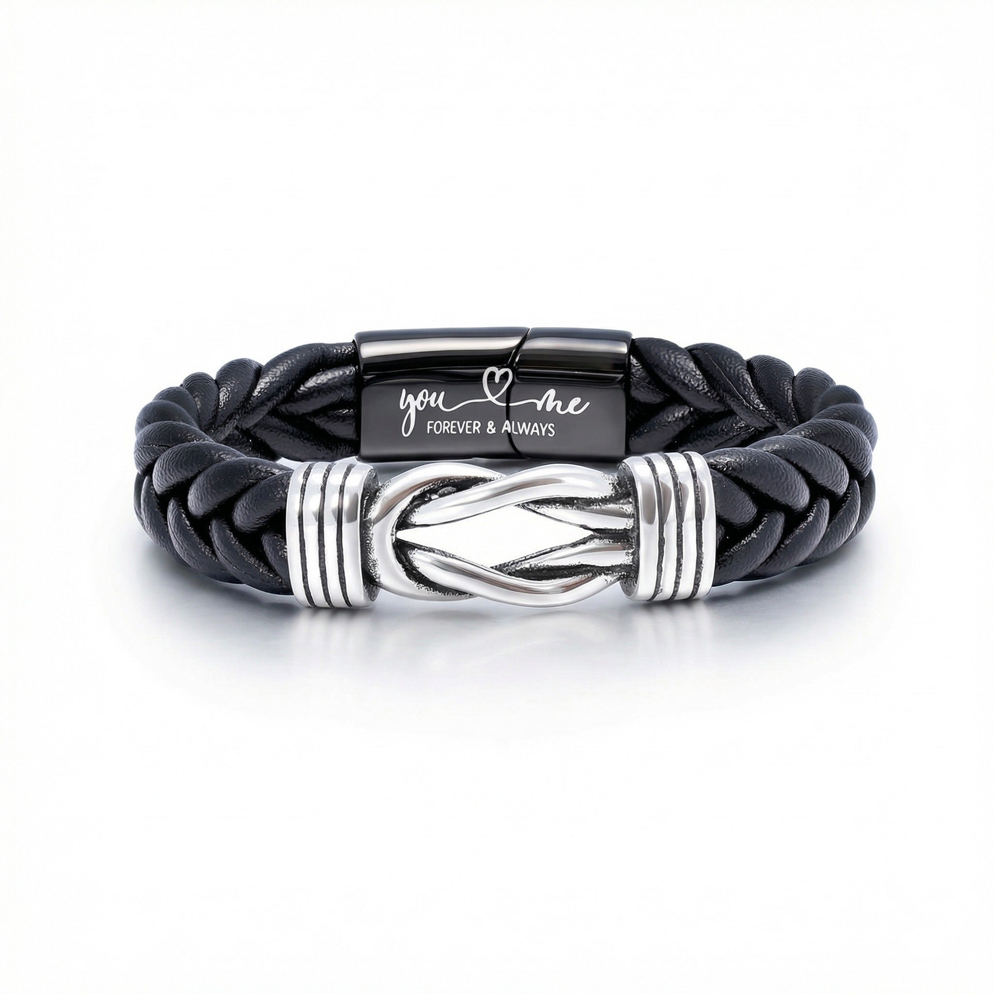 Braided Leather Knot Bracelet - Black