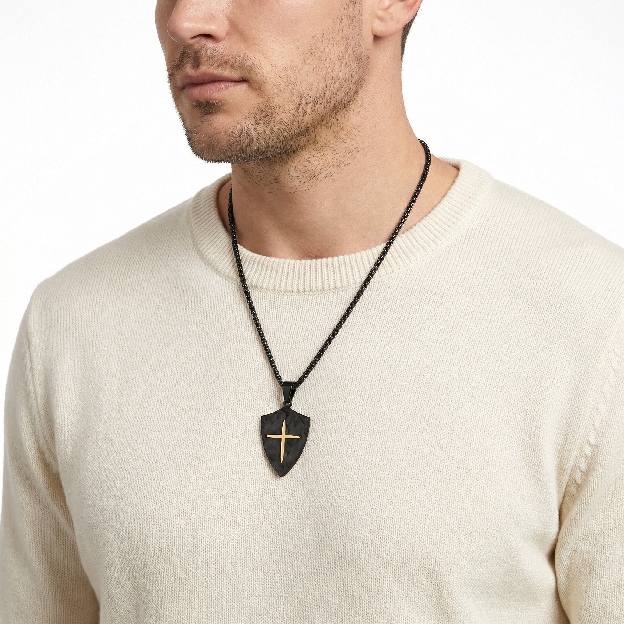 Personalized Cross Necklace for men - Black