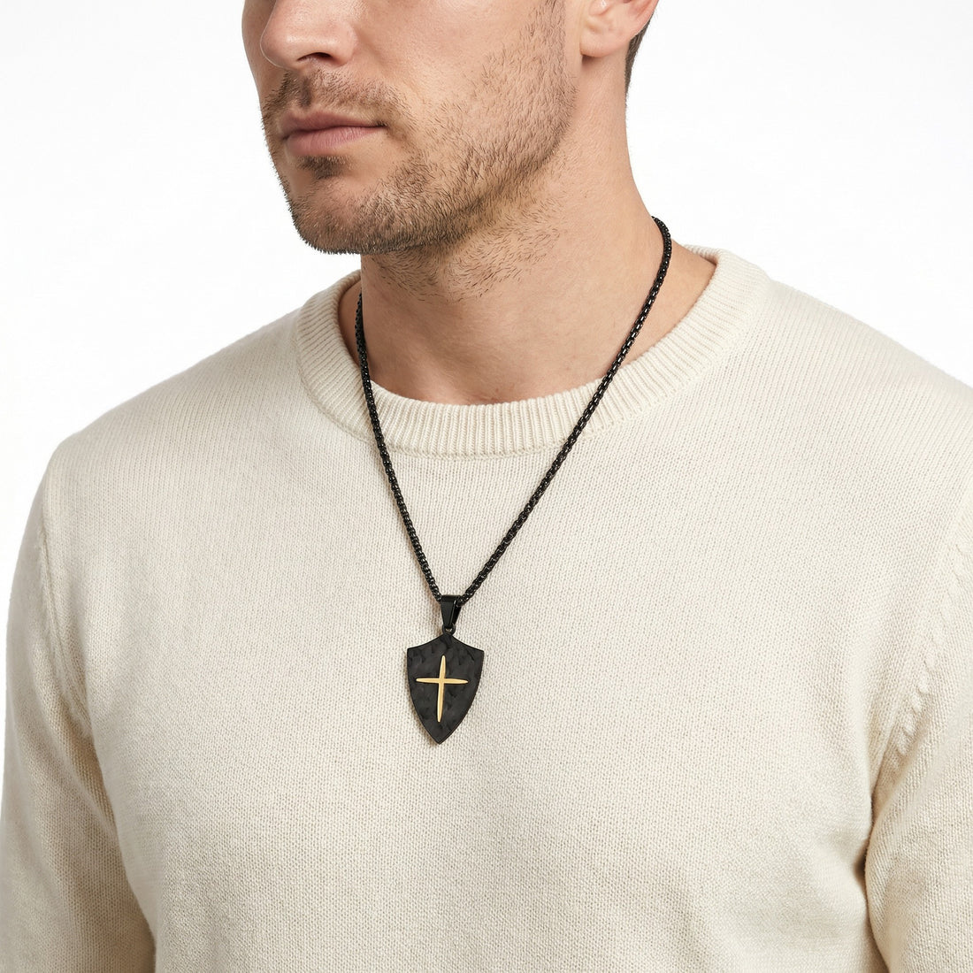 Personalized Cross Necklace for men - Black