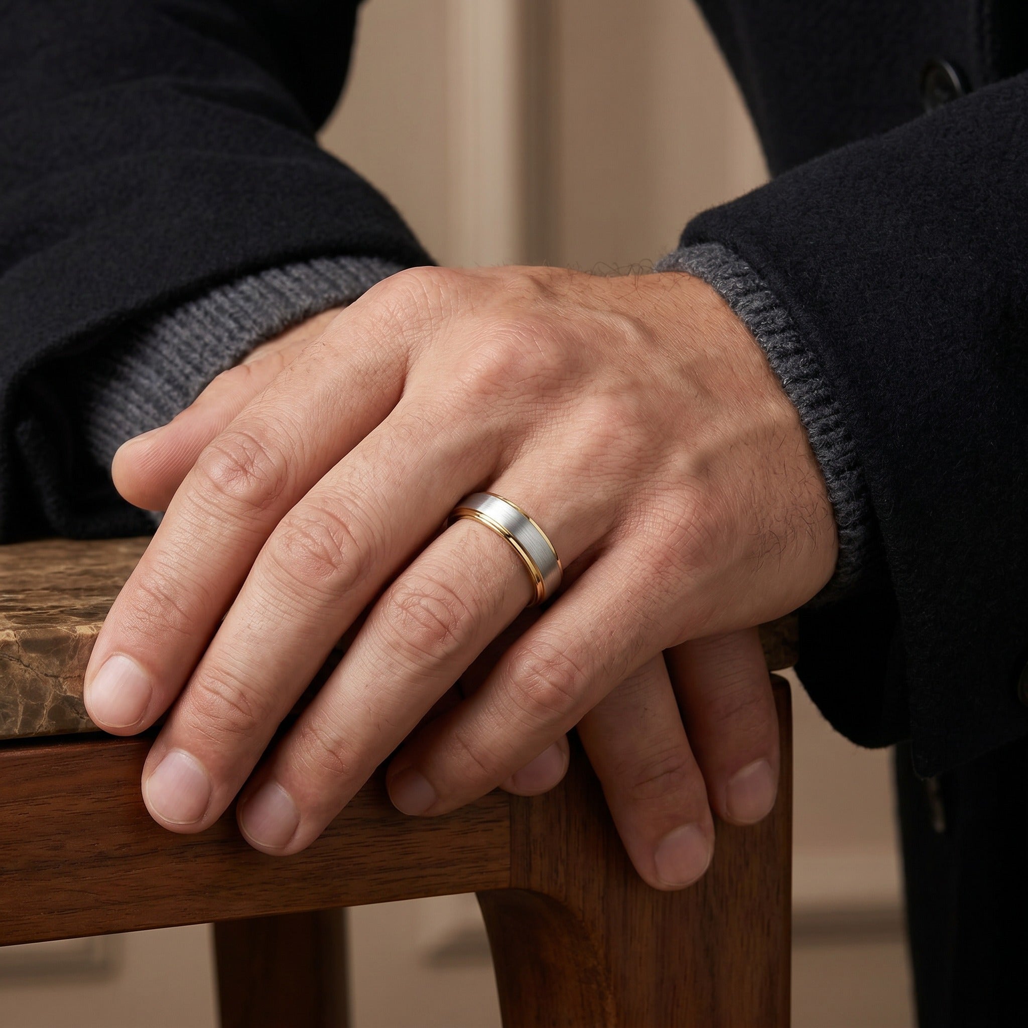 Personalized Two Tone Wedding Band for Men