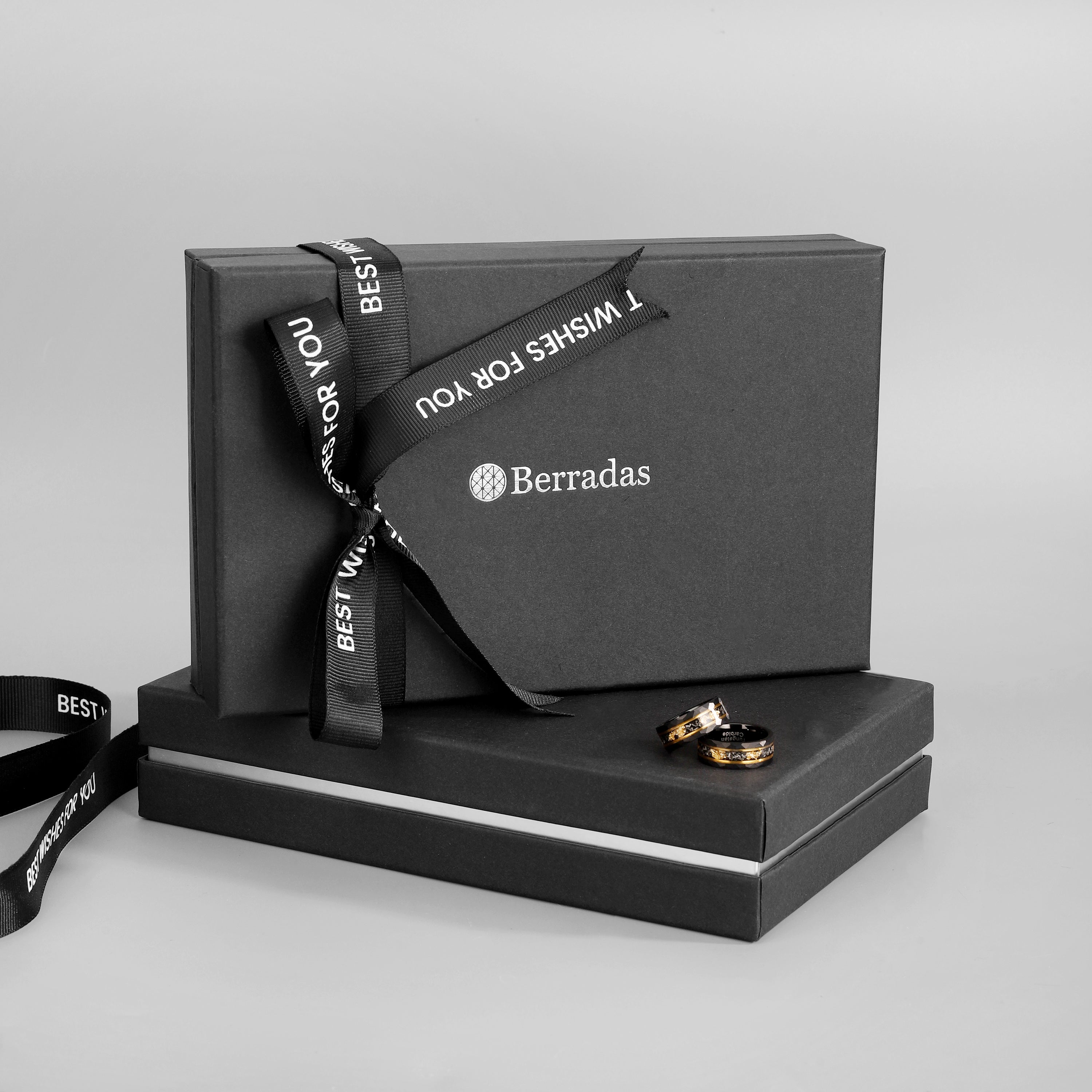 Gouden en meteoriet inleg ring voor mannen – trouwring met aangepaste gravure