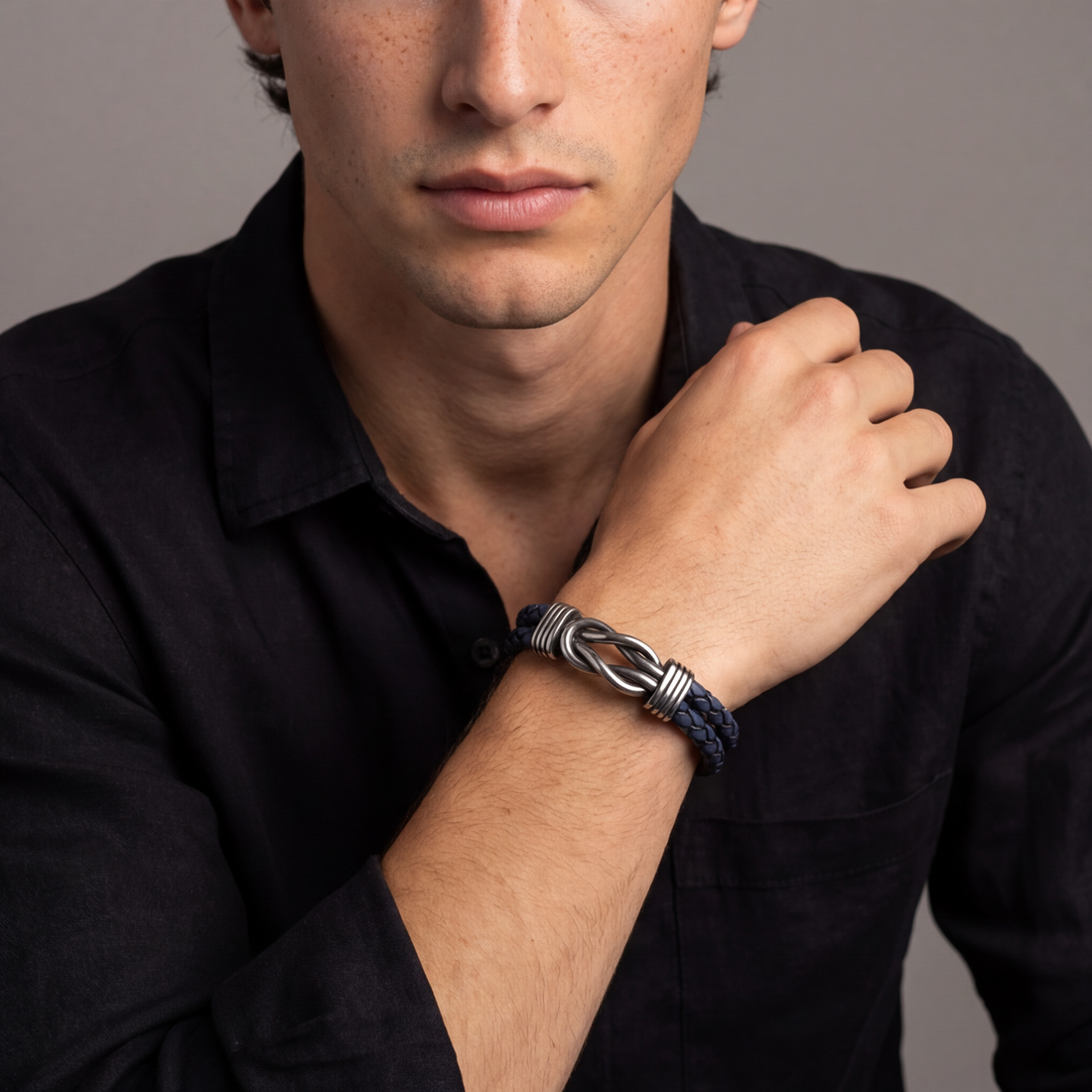 Personalized Infinity Knot Leather Bracelet - Blue