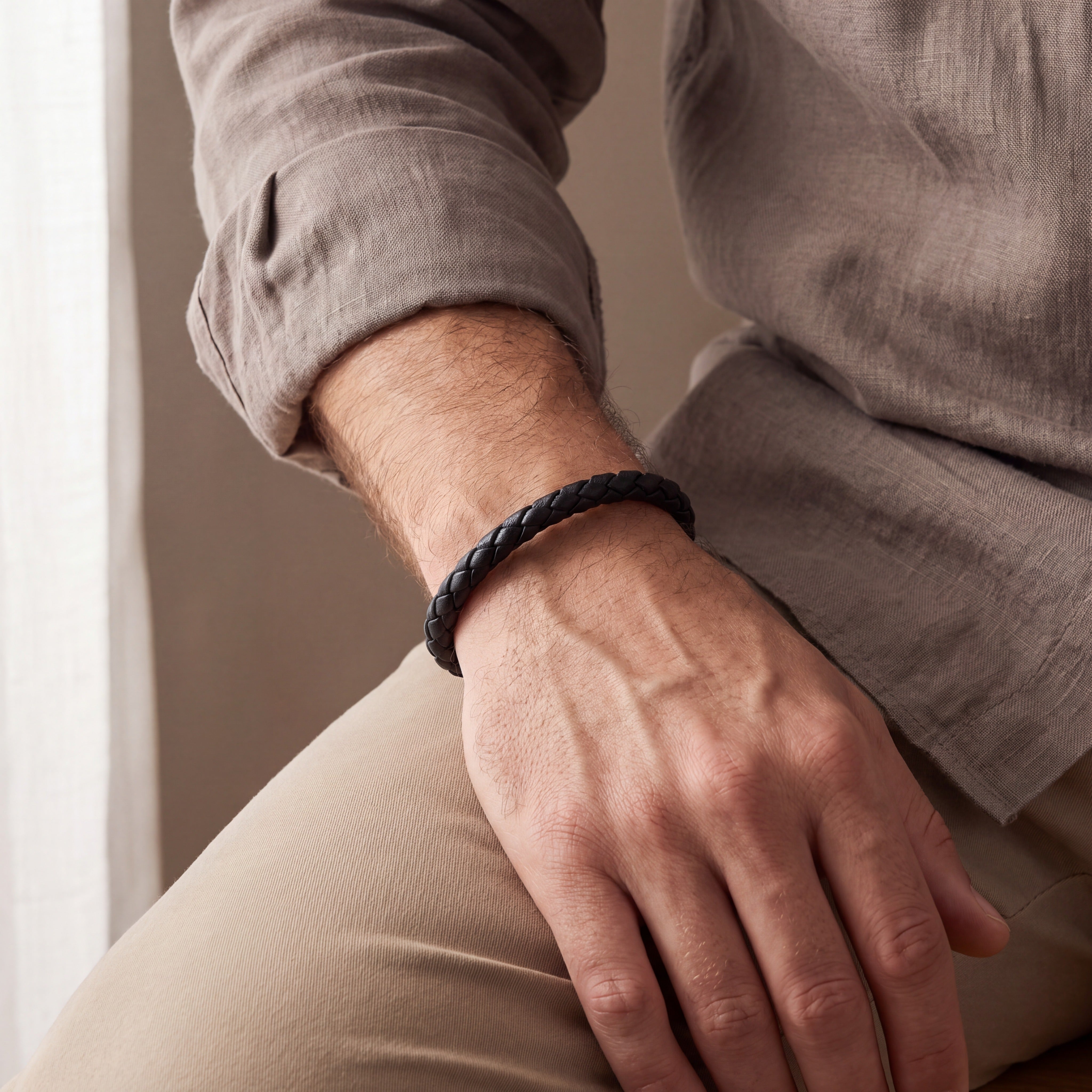 The Keeper — Men's Leather Bracelet with Hidden Engraving