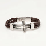 Engraved Men’s Cross Leather Bracelet – Personalized Christian Gift