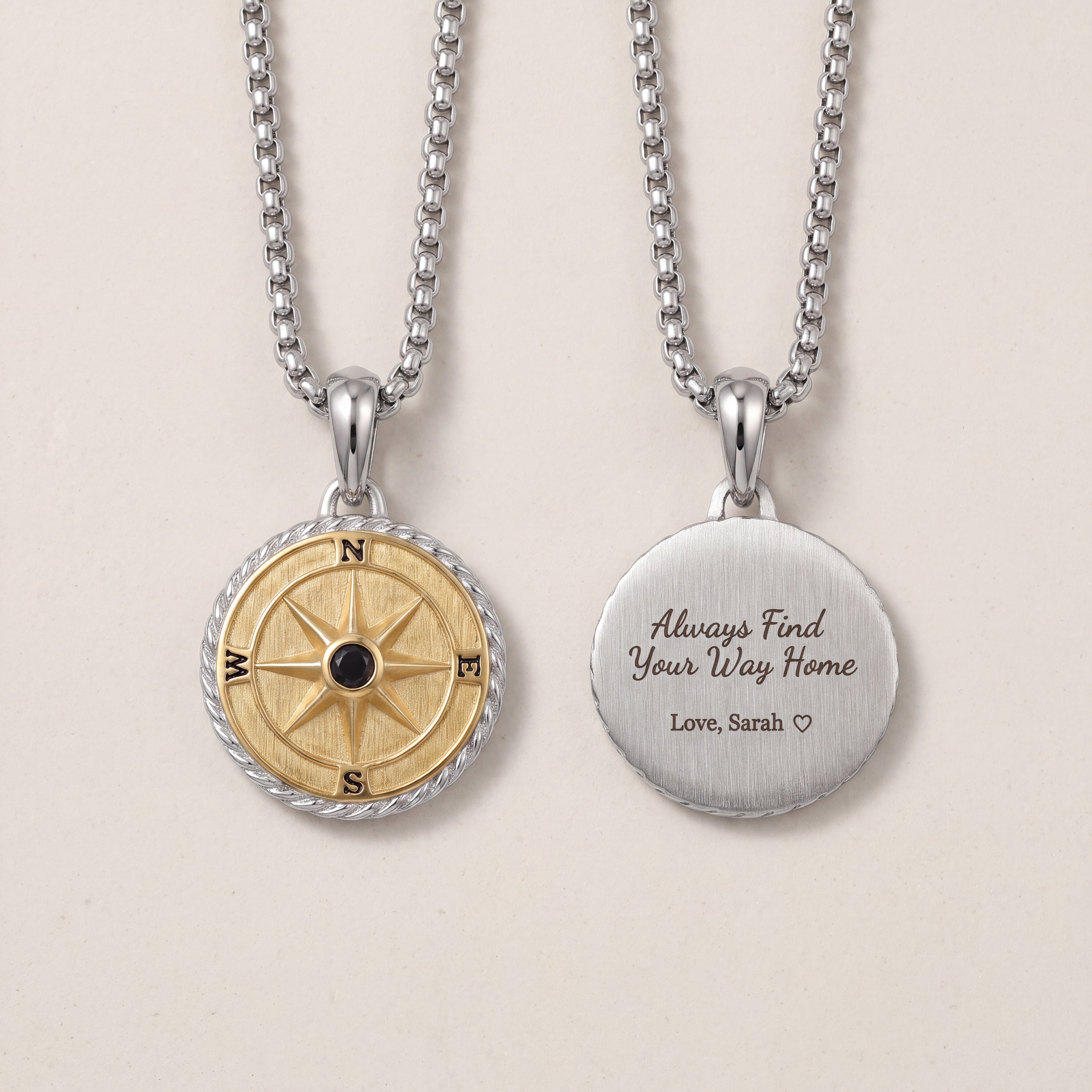 Engraved Compass Necklace for Men – Personalized Travel Pendant