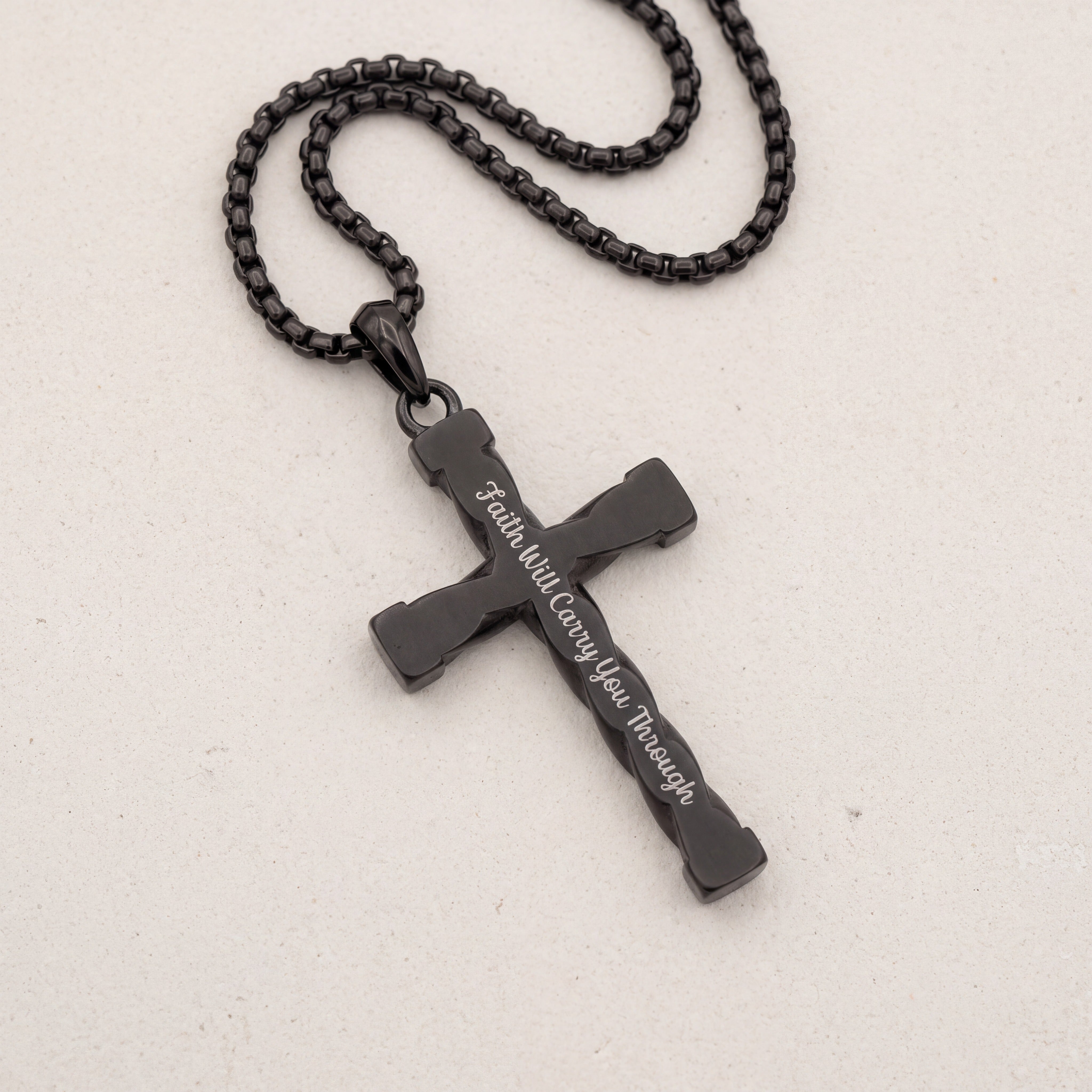Threefold Twisted Cross Necklace - Black