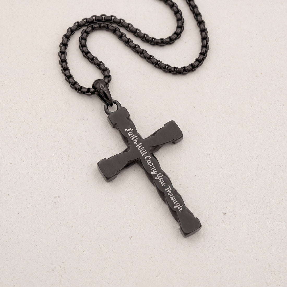 Threefold Twisted Cross Necklace - Black