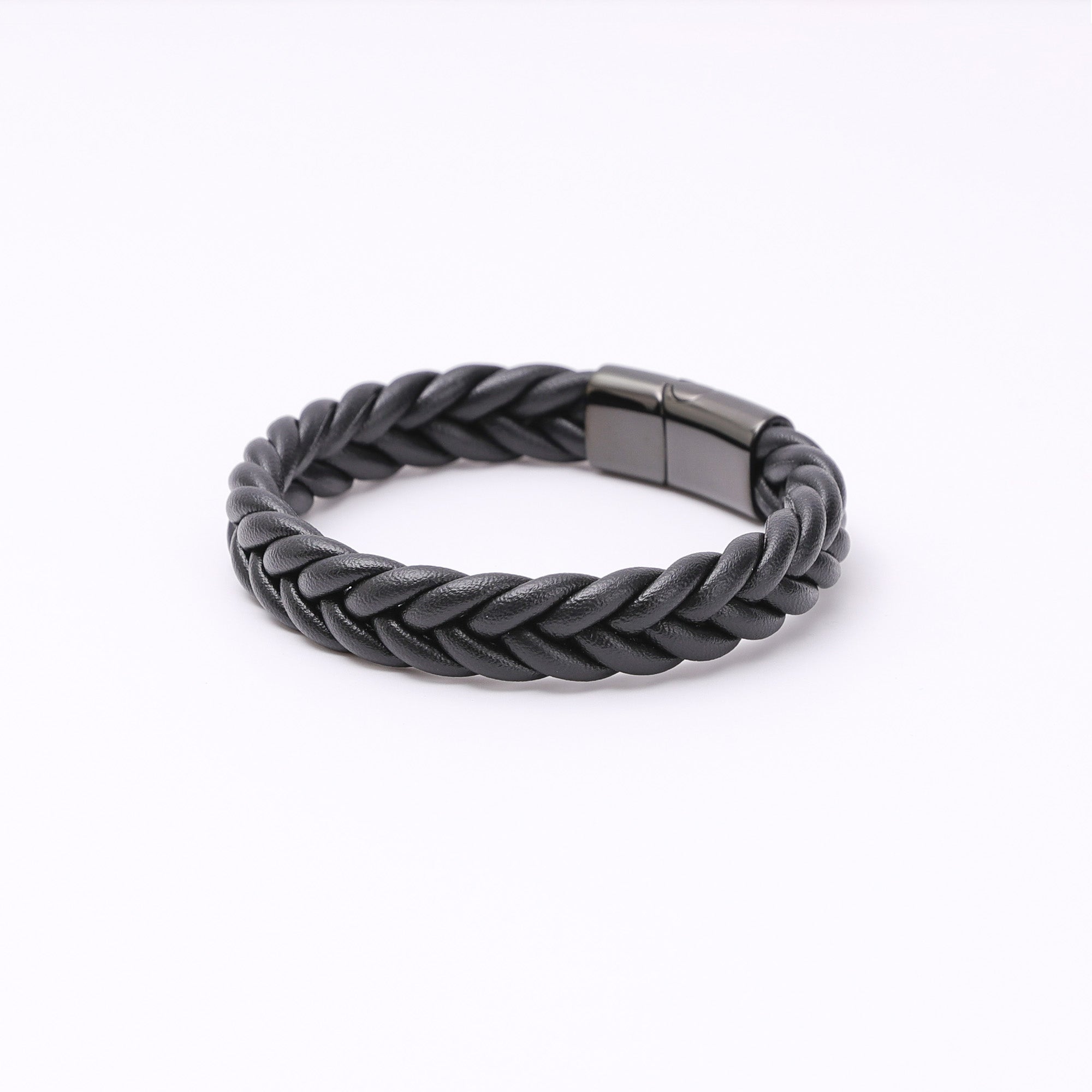 Mens Braided Leather Bracelet with Custom Engraving