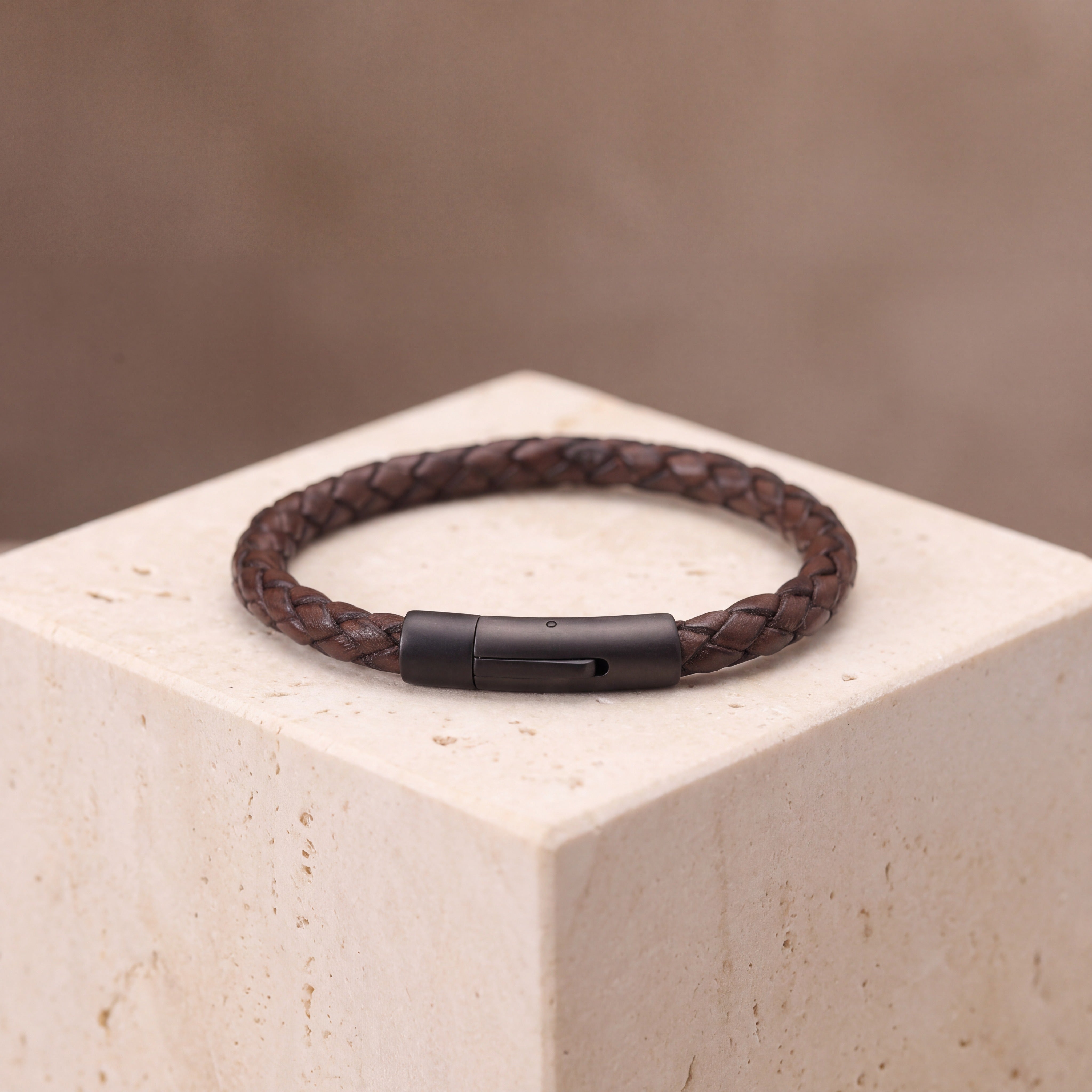 The Keeper — Men's Brown Leather Bracelet with Hidden Engraving