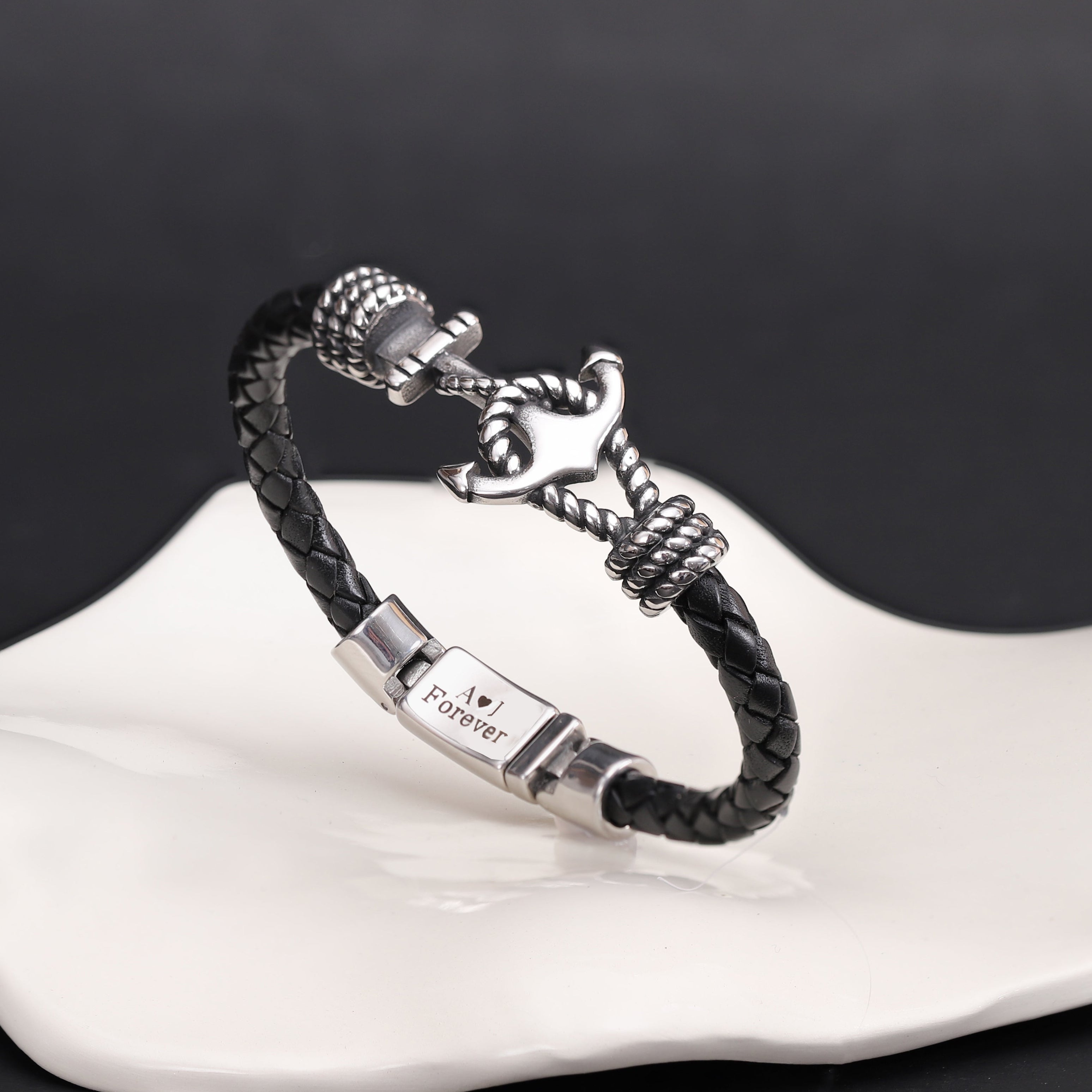 engraved anchor bracelet for men