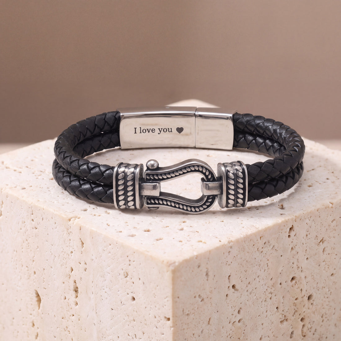 Pulsera de cuero negro con nudo infinito para hombres
