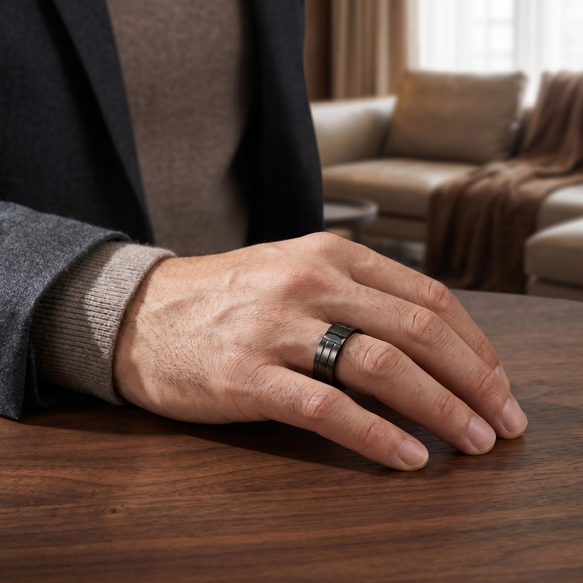 Men’s Black Tungsten Promise Ring with Black Diamond
