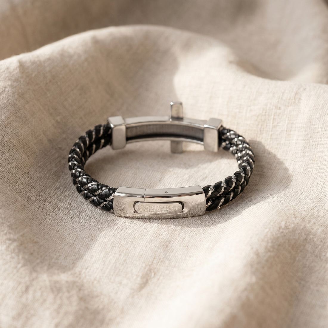 Personalized Men’s Cross Leather Bracelet – Custom Christian Gift for Men