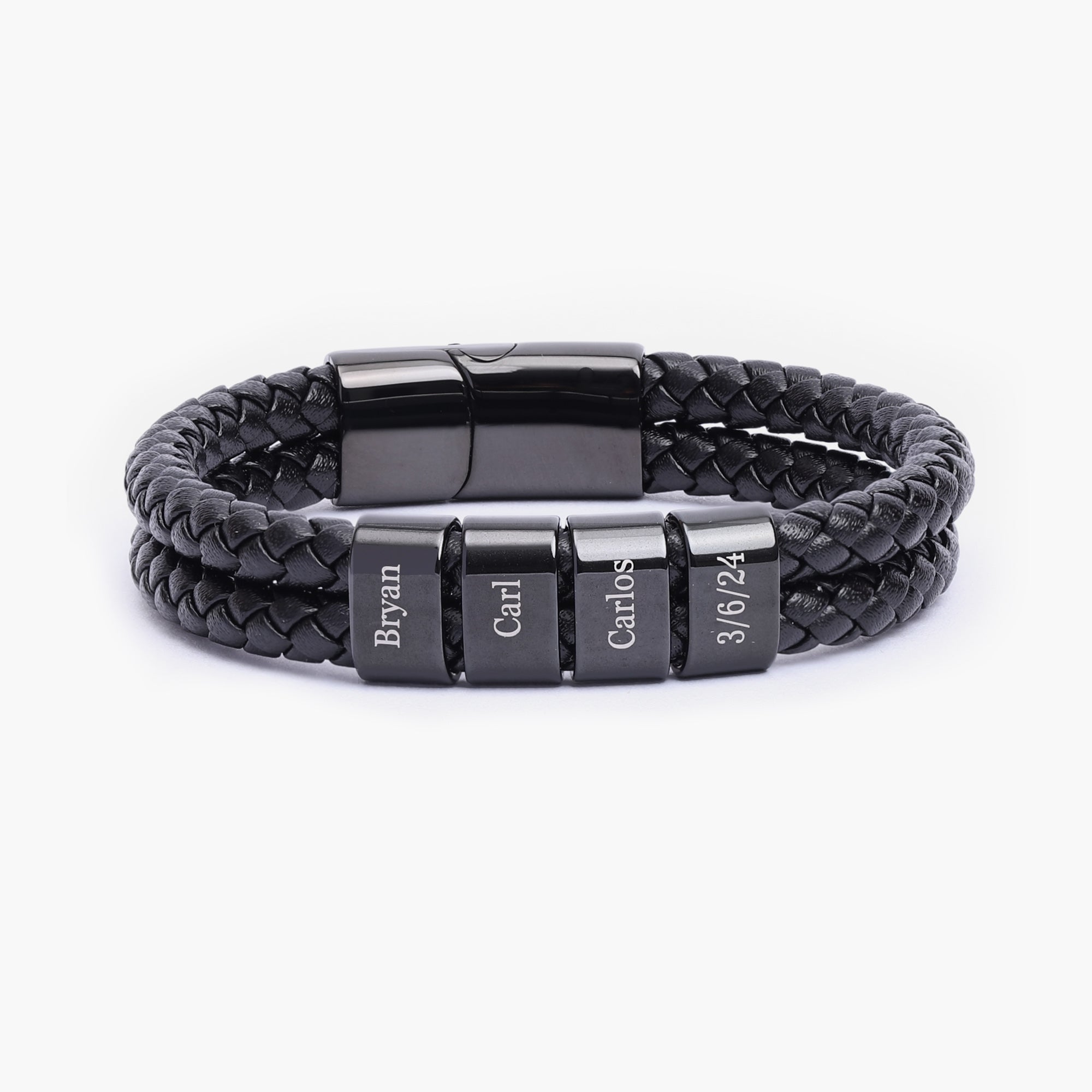 Men's Personalized Leather Bracelet with Family Names