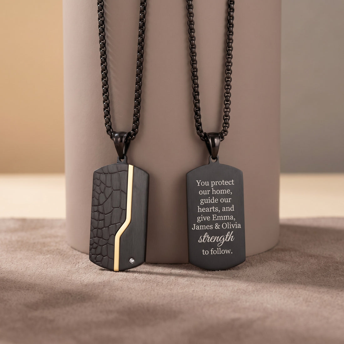 Gepersonaliseerde gegraveerde ketting voor heren – hanger met aangepaste namen in goud of zilver