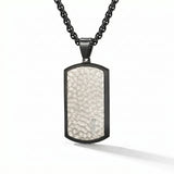 Collier avec étiquette noire texturée pour homme – Pendentif gravé personnalisé 