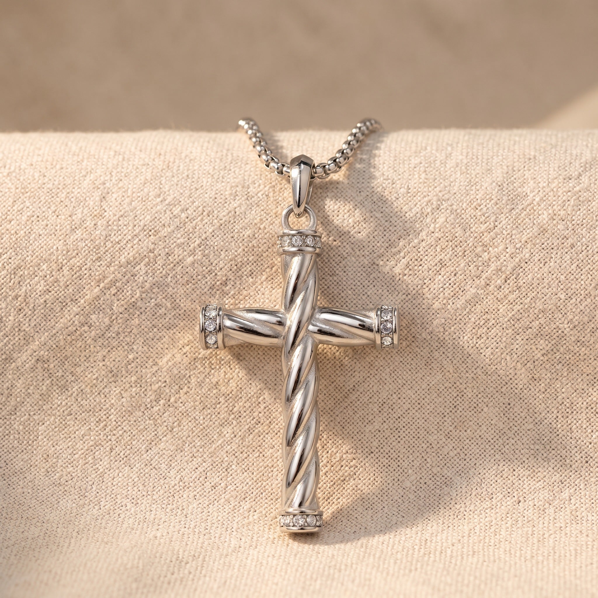 Engraved Silver Cross Necklace for Men