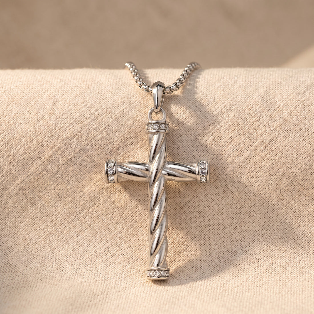 Engraved Silver Cross Necklace for Men