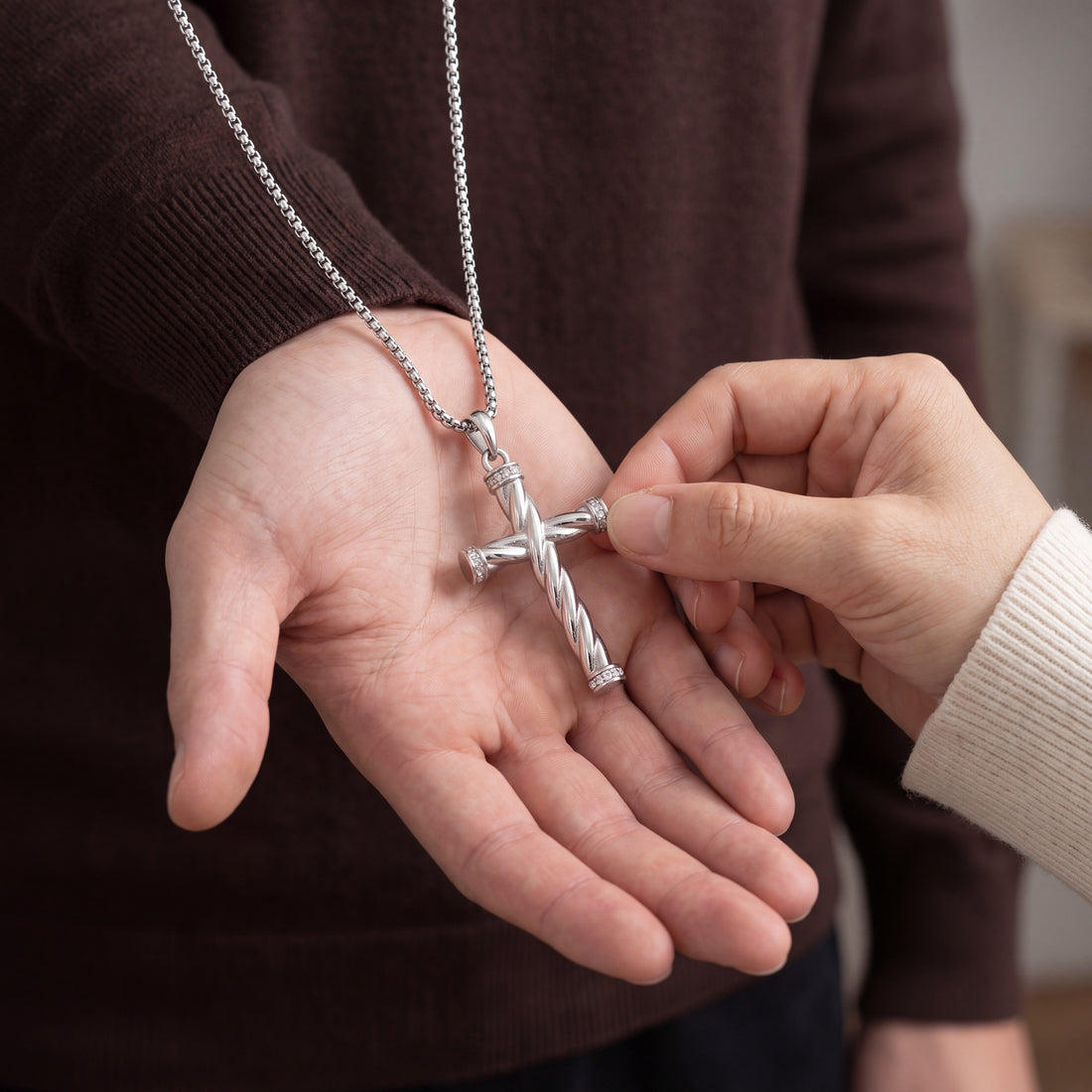 Threefold Twisted Cross Necklace - Silver